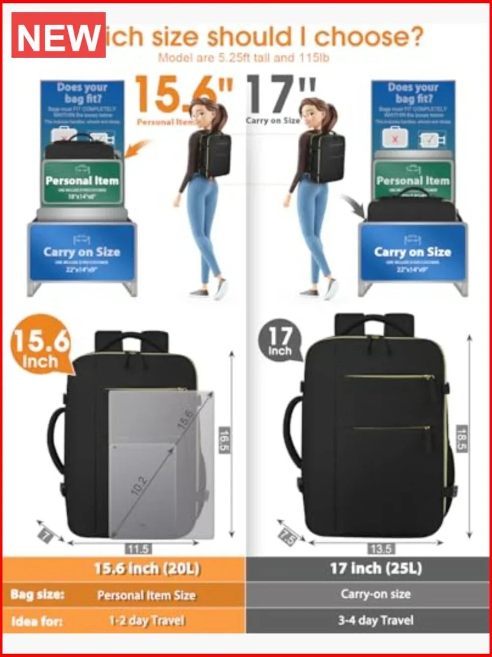 Waterproof Travel Laptop Backpack for Work Business Travel 20L